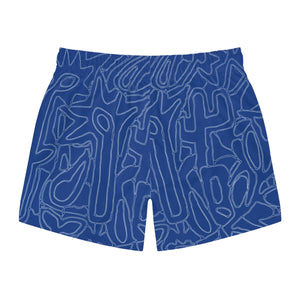 Blue Flower Line Work - Swim Trunks (AOP)