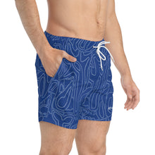 Load image into Gallery viewer, Blue Flower Line Work - Swim Trunks (AOP)
