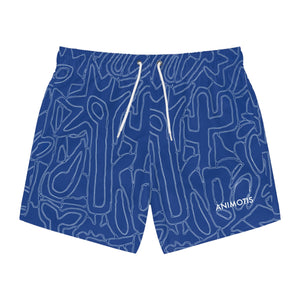 Blue Flower Line Work - Swim Trunks (AOP)